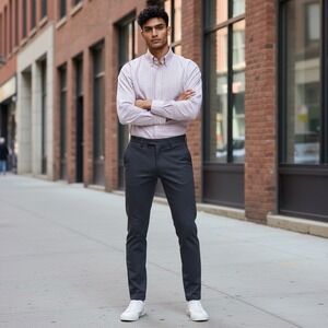 Thomas Pink Superfine Two Fold 170s Mens SZ18 35.5 Pink Blue & Plaid Button Down